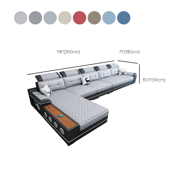 French Country Faux Leather Sectional Sofa with Pillow Top Arms