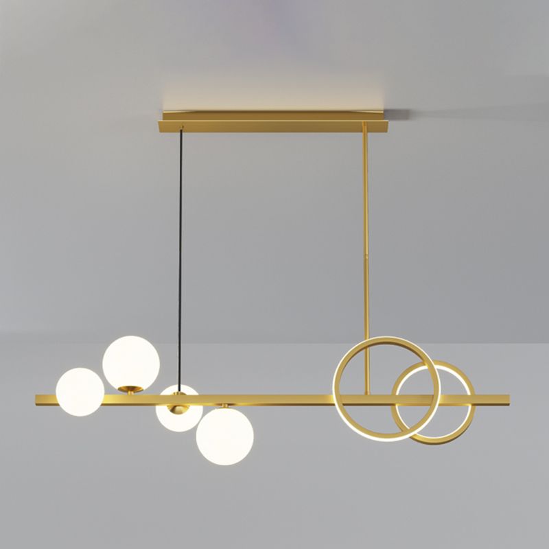 Luces colgantes de restaurantes de múltiples cabezas de geometría moderna de geometría con sombra de vidrio blanco