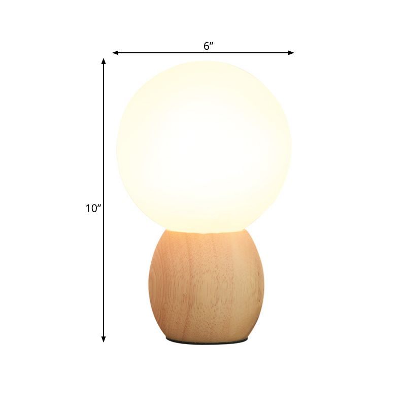 Sfera lampada da comodino vetro smerigliato 1 testa di illuminazione notturna minimalista con base in legno