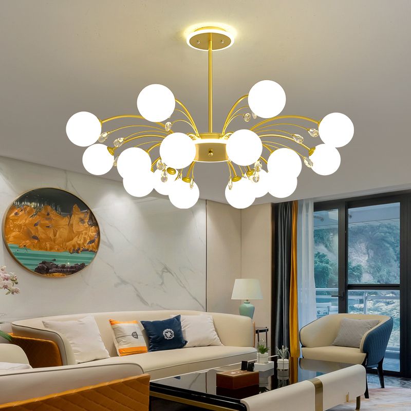 Glass Chandelier Multi Light Hanging Pendant Light Fixture with Crystal for Living Room