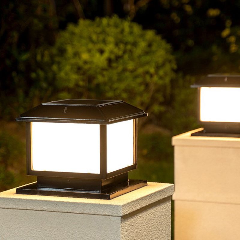 Rectangle Shape Metal Outdoor Lamp Modern Style 1-Light Solar Pillar Light