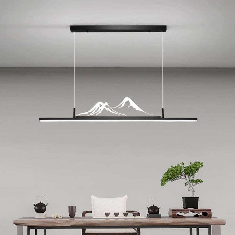 Chinese Modern Aluminum Chandelier Lamp Linear LED Island Pendant for Tea Room