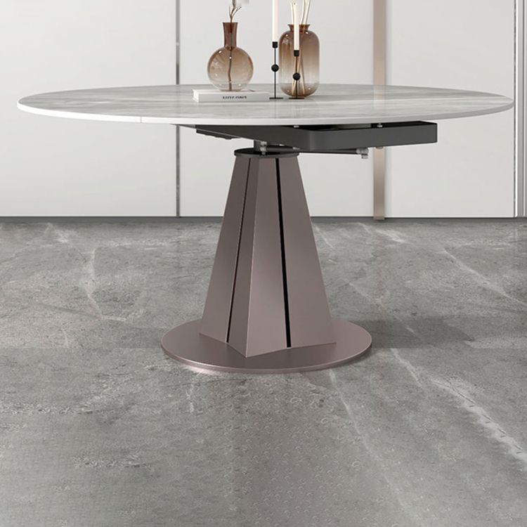 Round Steel Pedestal Dining Table Modern Dining Table with Leaf Extension