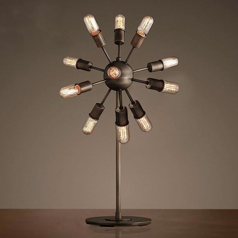 Farmhouse Sputnik Table Lighting Multi Light Iron Standing Light with Open Bulb in Black for Coffee Shop