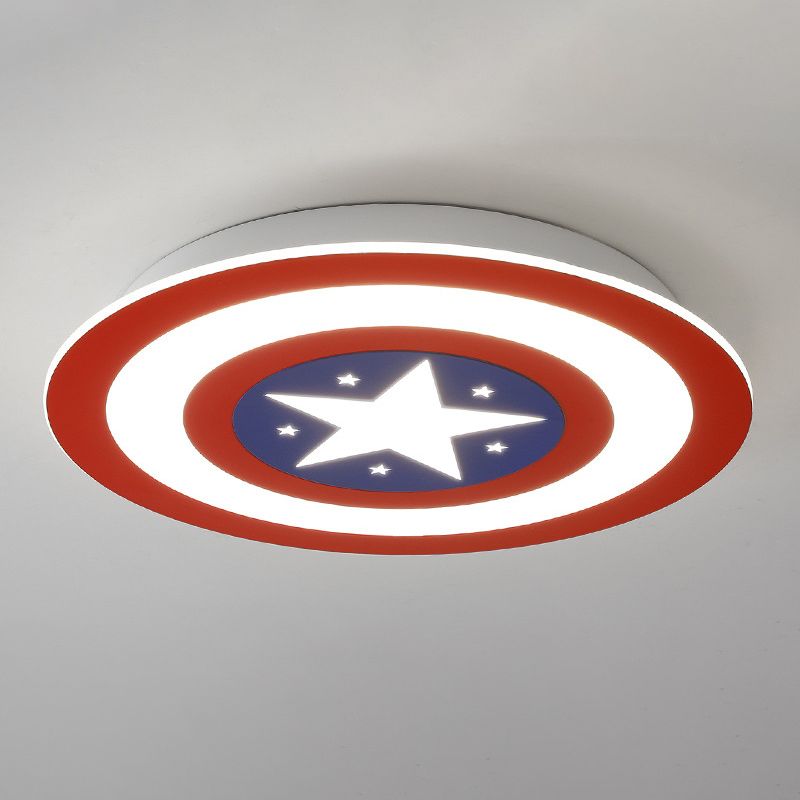 Metal Captain Shield Flush Mount Lamp Kid LED Red and Blue Flush Ceiling Light Fixture