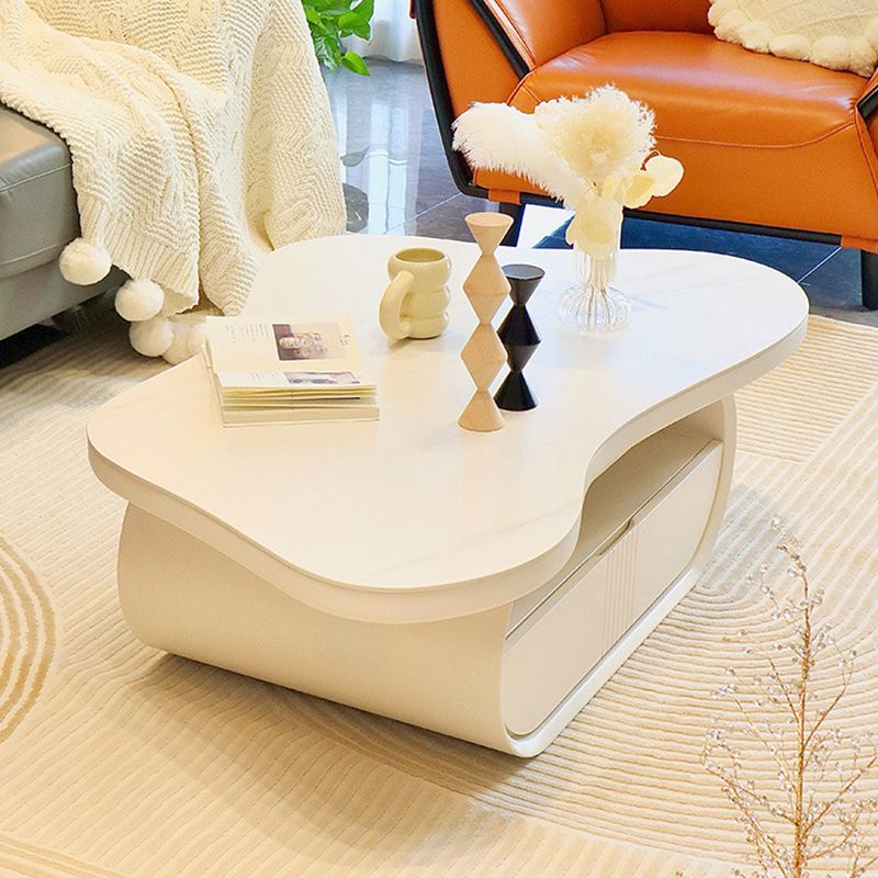 Stone Geometric Contemporary Coffee Table Single Cocktail Table with Storage Drawers