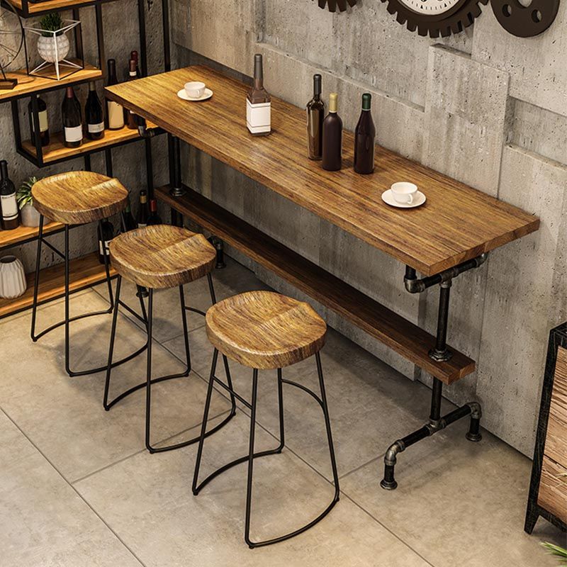 Rectangle Bar Dining Table Contemporary Bar Table with Black Trestle Base