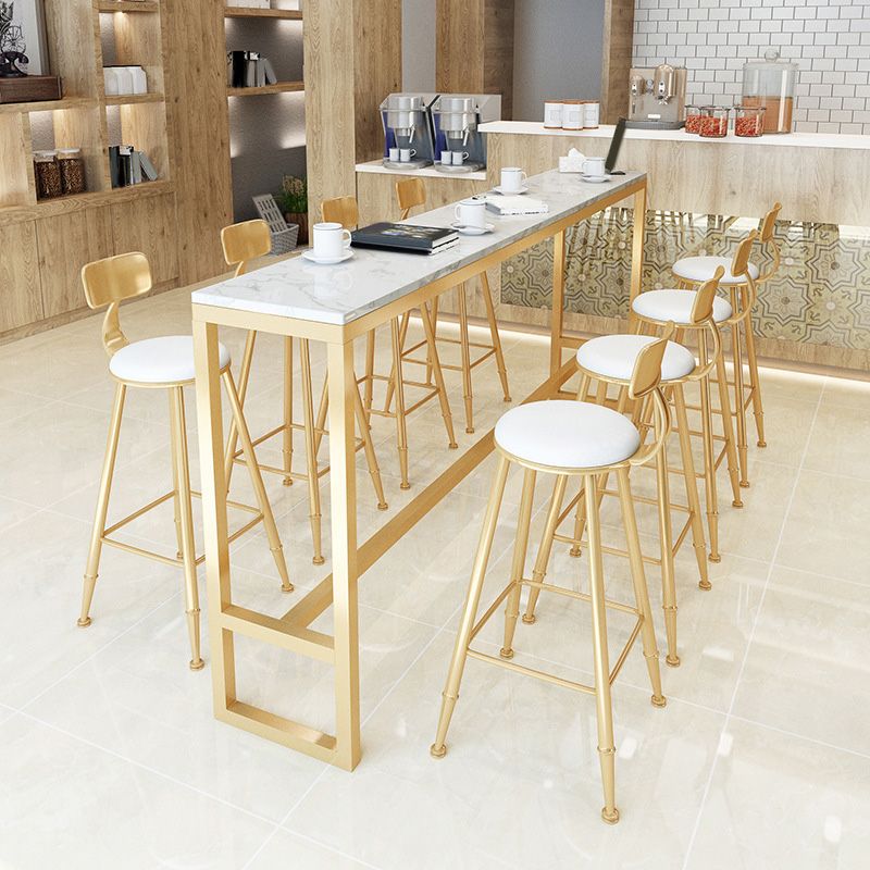 Glam Bar-height Table White Faux Marble Top Fixed Pub Table for Patio