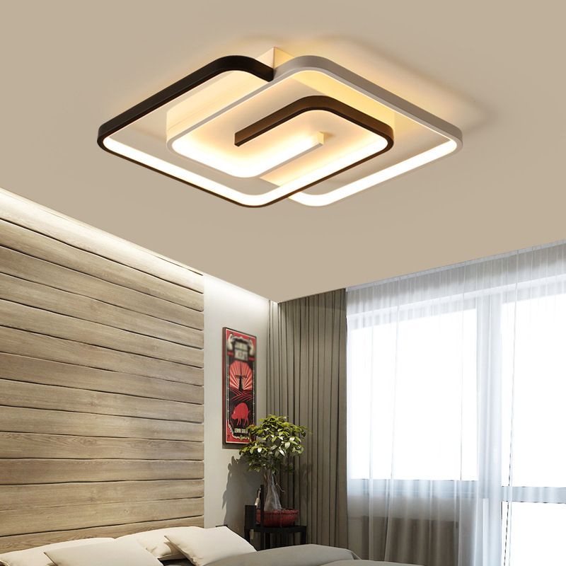 Black-White Maze Design Ceiling Fixture Minimalist Metal LED Flush Mount Light for Bedroom