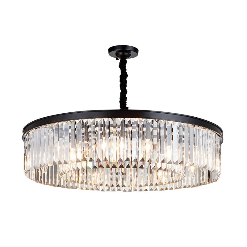 16 "/23,5" /31,5 "Dia lampadario a cristallo rotondo moderno moderno luce a filo nero a filo nero