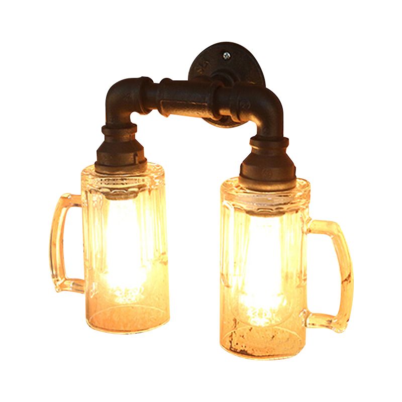 Cerveza de vidrio Taña de pared iluminación antigua elegante 1 luz de la pared de la pared del pasillo de luz con tubo de agua en bronce/negro