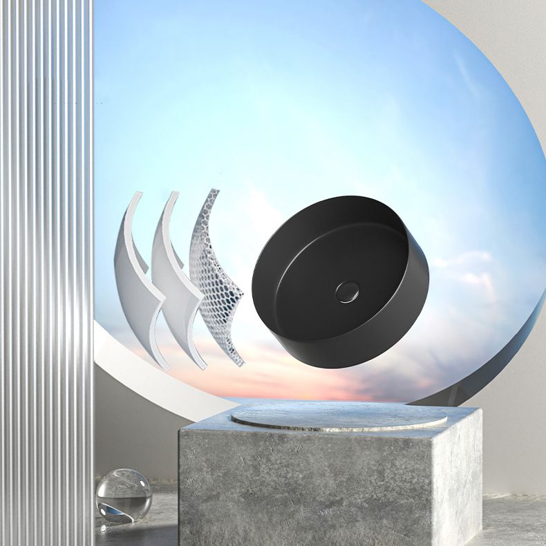 Modern Bathroom Sink Porcelain Pop-Up Drain Round Vessel Lavatory Sink