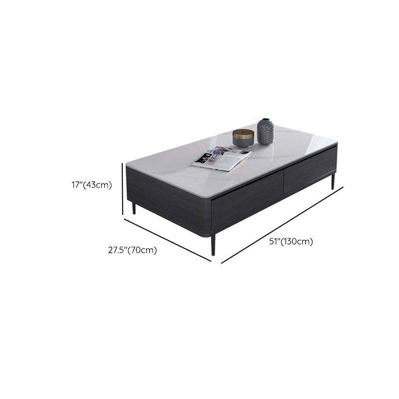 Rectangle Slate Cocktail Table 4 Legs Coffee Table with Drawer