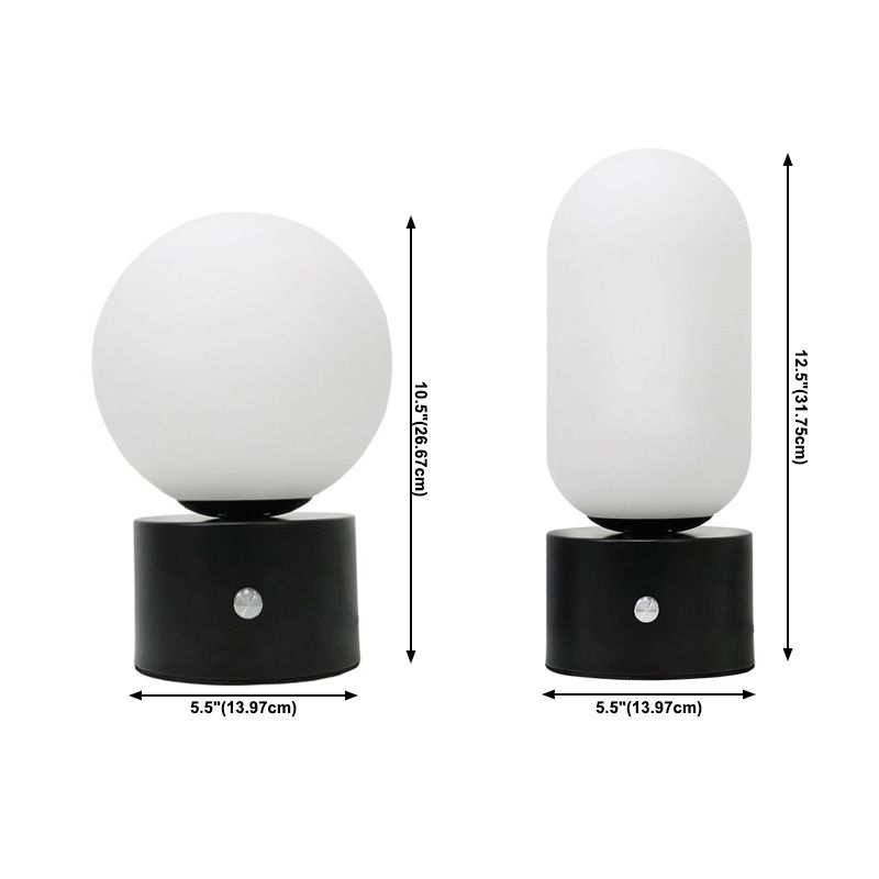 Modern Style Geometry Night Table Lamp White Glass One Light Table Light in Black