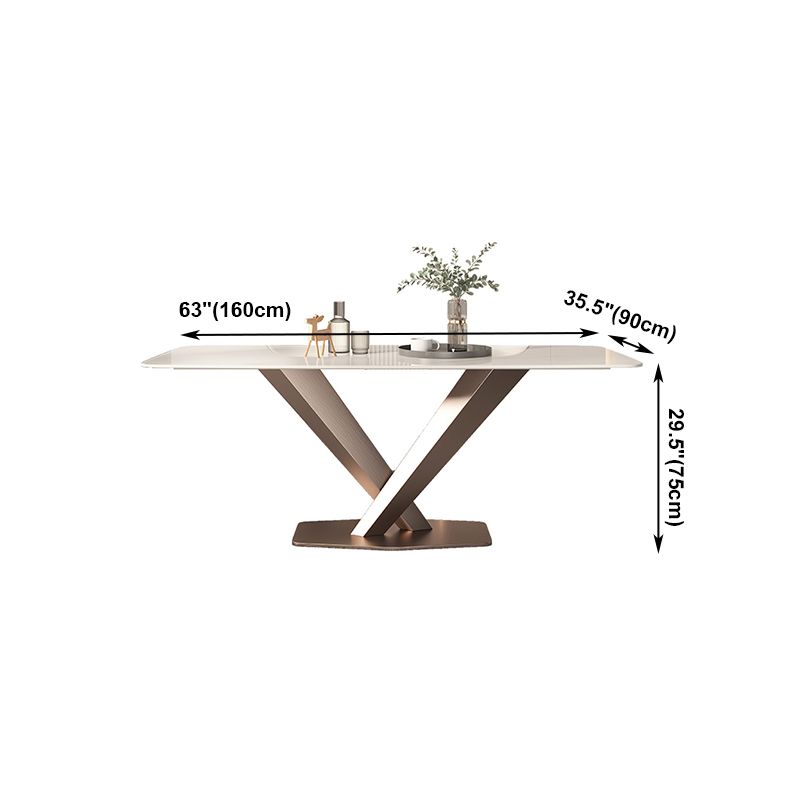 Traditional Luxury Dining Table Rectangle Sintered Stone Pedestal Table with Rose Gold Frame