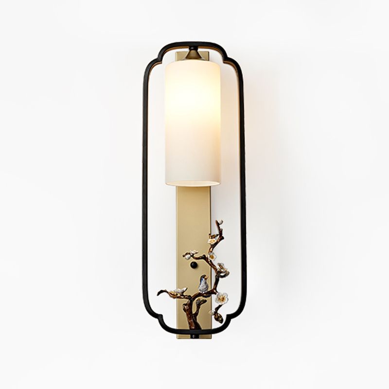 Metal Modern Wall Sconce Cylinder Shape Wall Light with Glass Shade for Bedroom