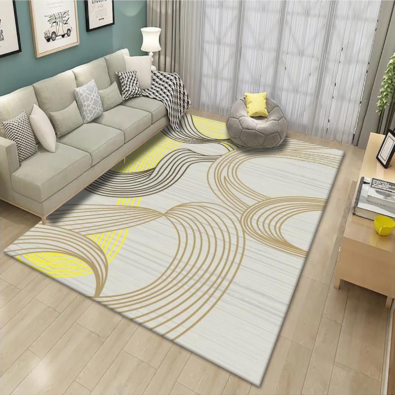 Apricot Modern Rug Polyester Geometric Patterns Rug Washable Rug for Living Room