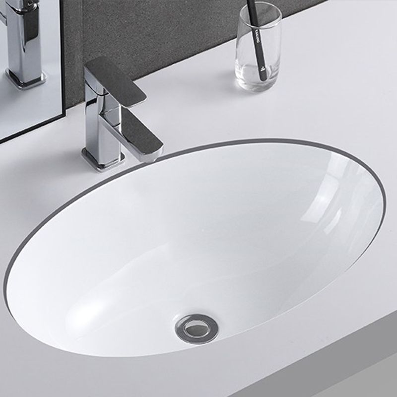 Traditional Undermount Vanity Sink Rectangular Porcelain with Pop-Up Drain Basin Sink