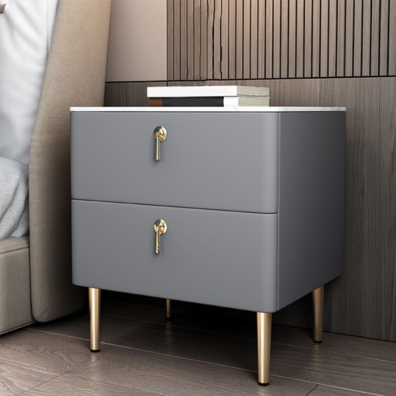 Solid Wood Frame 2 Drawer Leather Gold Table Legs Multi Color Choice Nightstand