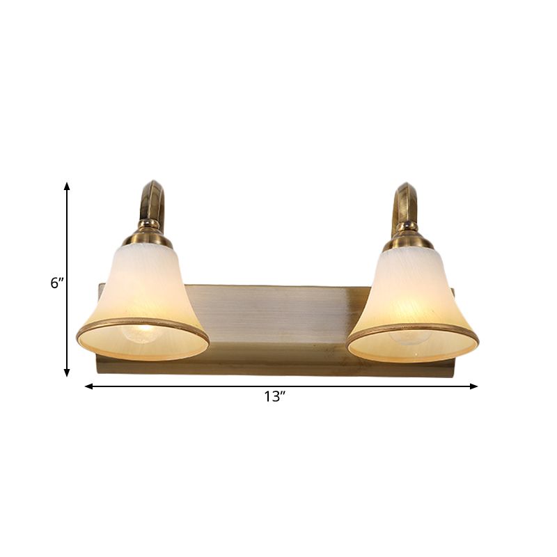 Gold 2/3/4 Glühbirnen Waschtischleuchten Vintage Opalglas Glockenwandmontagelung mit Metallsturzarm