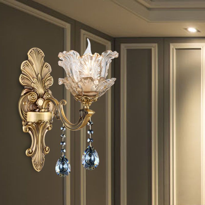 Écran en laiton incurvé en métal à facette rétro cristal 1/2 lumières du salon