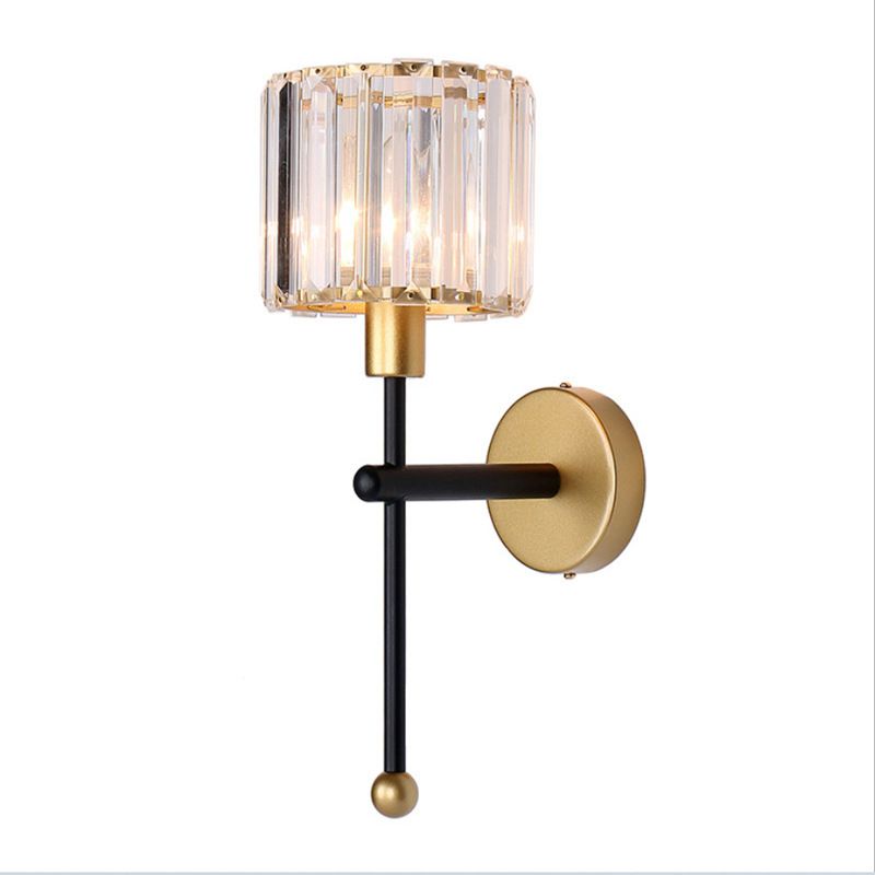 Cilindrische SCONCE-verlichtingsarmaturen Moderne stijl Crystal 1-Licht wandmontage Lamp in zwart en goud