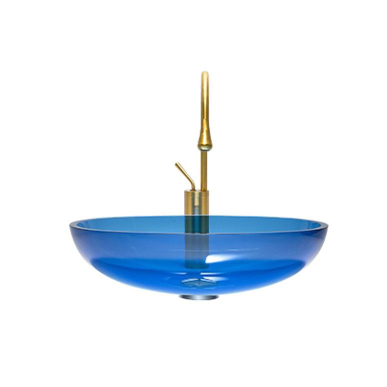 Modern Bathroom Sink Glass Oval-Shape Vessel Bathroom Sink with Pop-Up Drain