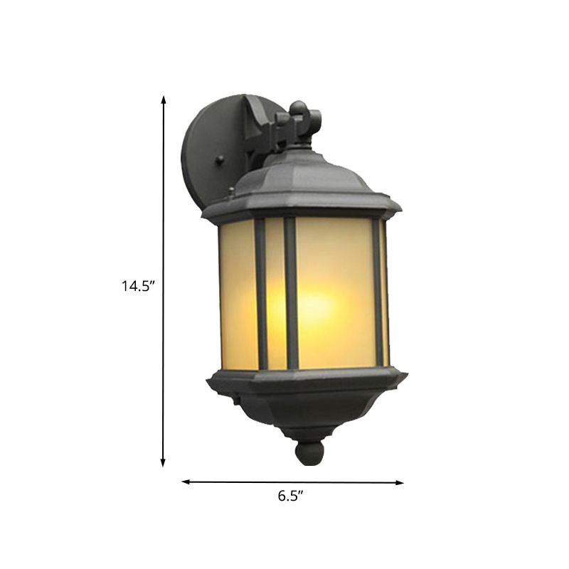 Cuboid Tan Glass Wall Sconce Lighting Country 1-Head Corner Wall Mount Lamp in Black with Removable Bottom