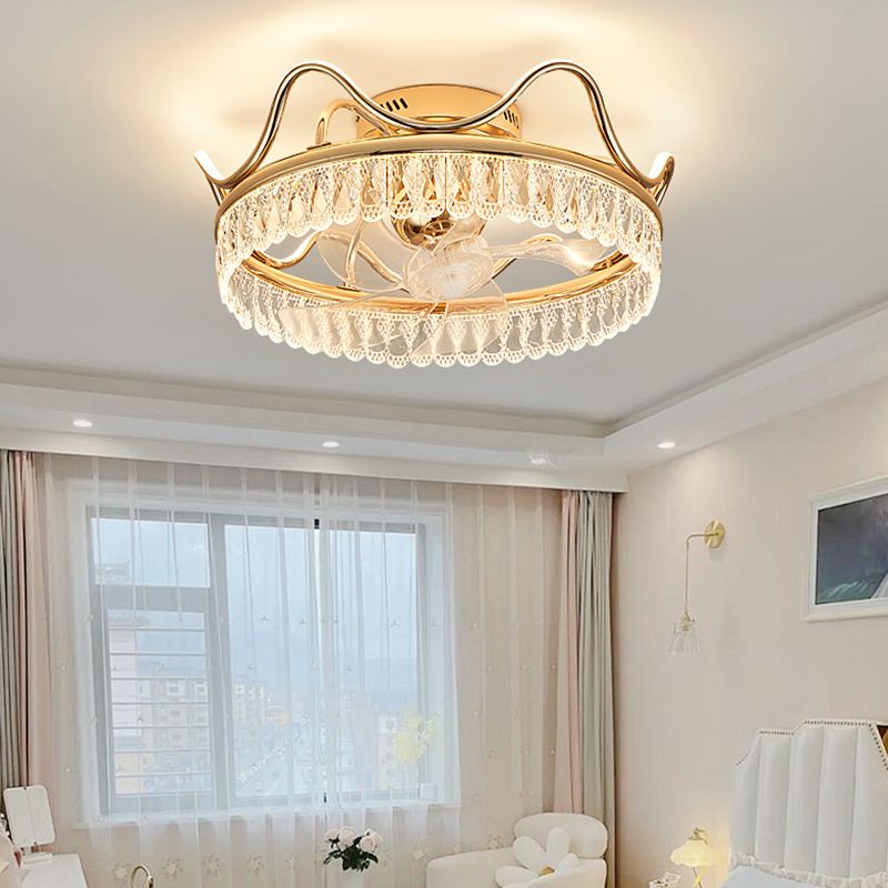 7-Blade LED Golden Ceiling Fan Contemporary Fan with Light for Bedroom