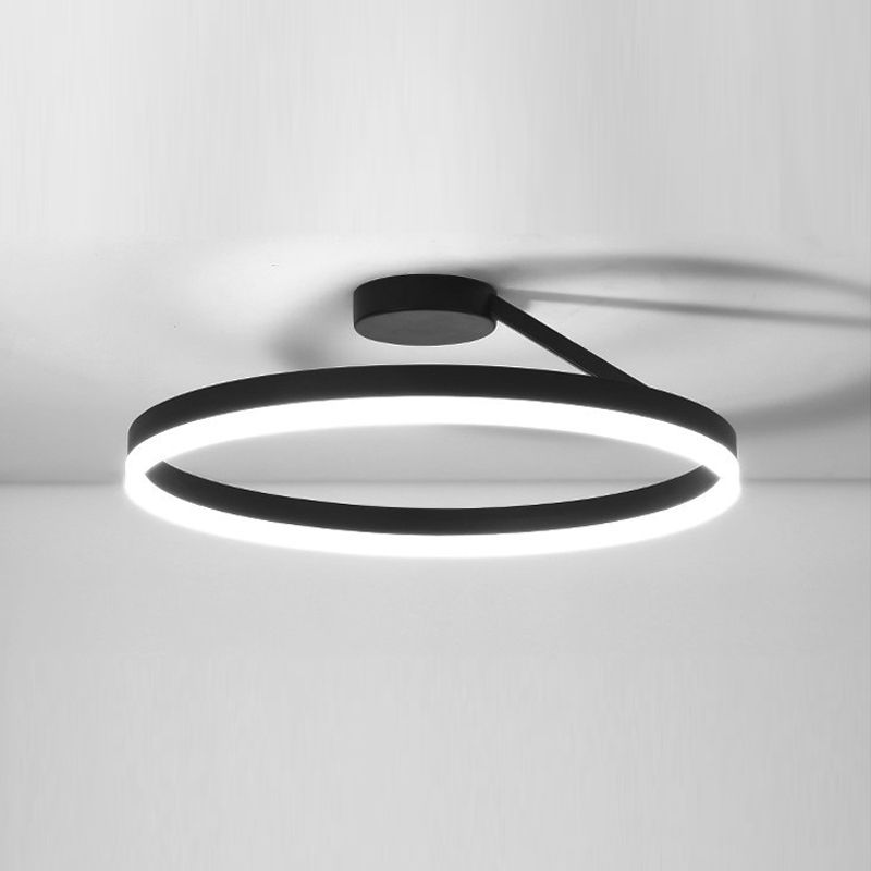 Anillo de metal semi iluminación de montaje de montaje LED minimalista Luz de techo negro