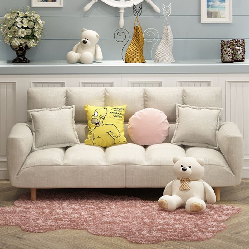 Modern Fabric Square Arm Sofa Standard Biscuit Back 4 Wood Legs Sofa