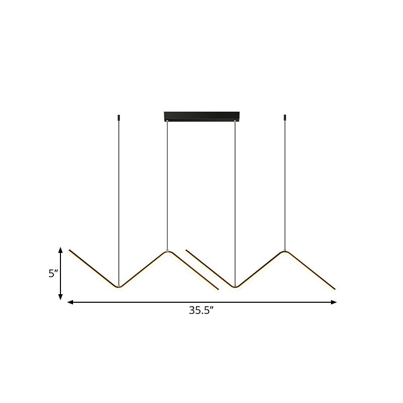 Zigzag Shaped Metal Hanging Lamp Simple Black/Gold LED Island Pendant in Warm/White Light for Dining Room