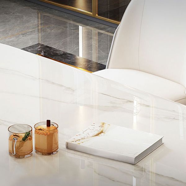 Rectangle Sintered Stone Dining Table Luxury Trestle Base Fixed Table