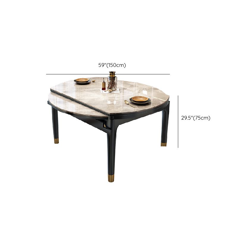 Round Extendable Dining Table Modern Stone Dining Table with Solid Wood Base