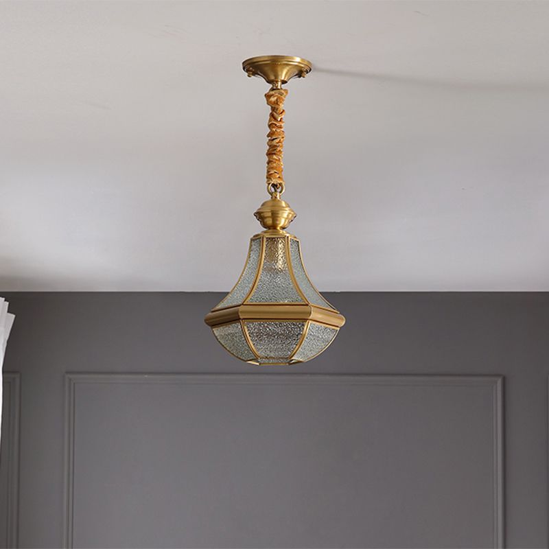 Colonial Style Brass Hanging Light Glass Jar Shade Single Bulb Decorative Pendant Lighting Fixture for Bedroom