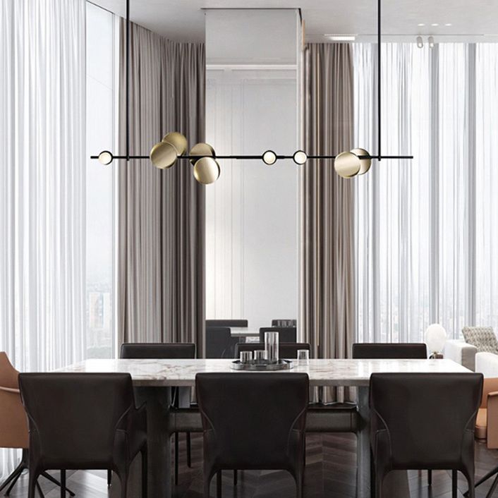 Modern Style Linear Hanging Pendant Lights Metal 9 Light Pendant Light Fixtures