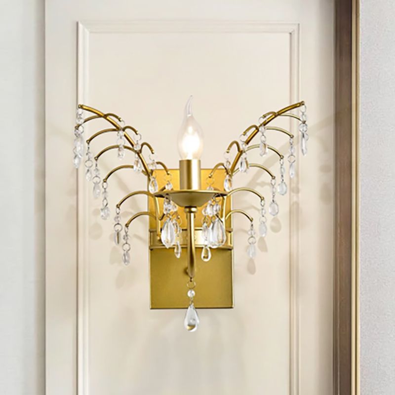 Candelabra Wall Light Contemporary Crystal 1 Light Brass Sconce Light with Branch Design