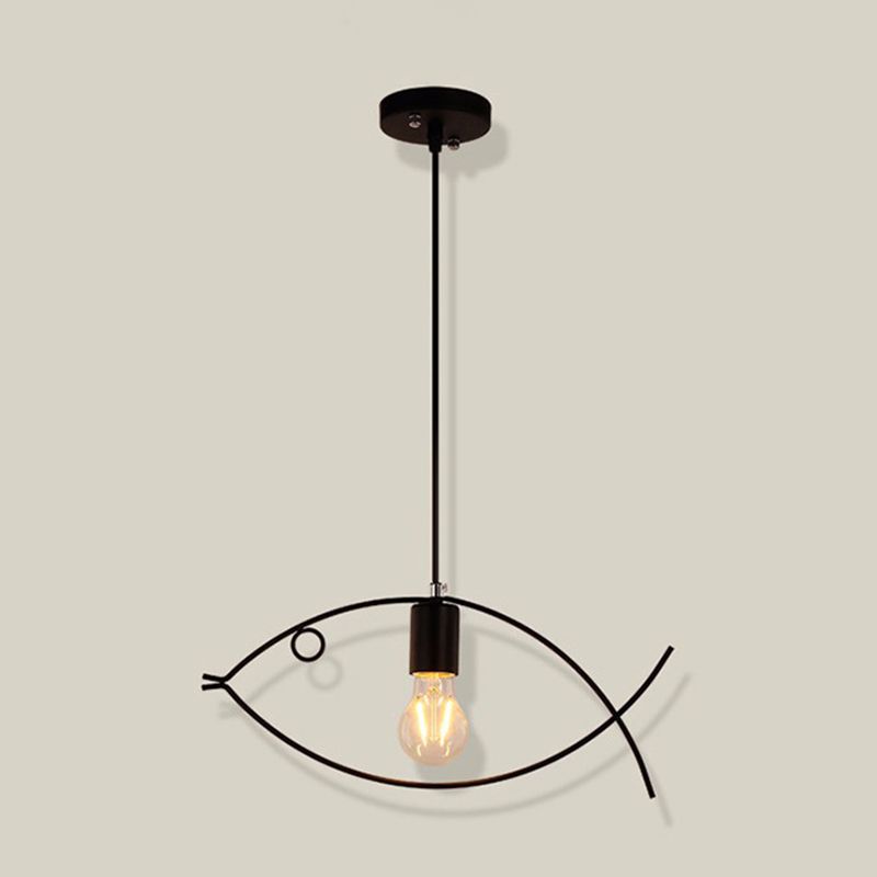 Black Fish Shaped Suspension Light Nordic Style Iron 1 Head Dining Room Pendant Ceiling Light