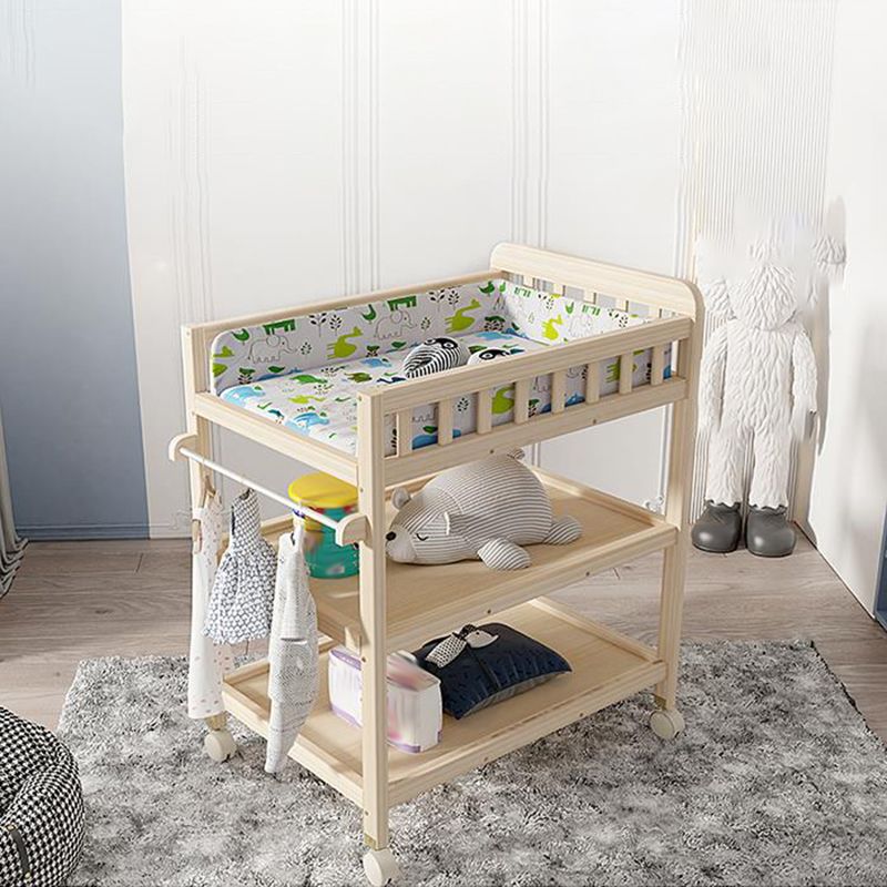 Wooden Shelf Changing Table with Pad and Storage Flat Top Baby Changing Table