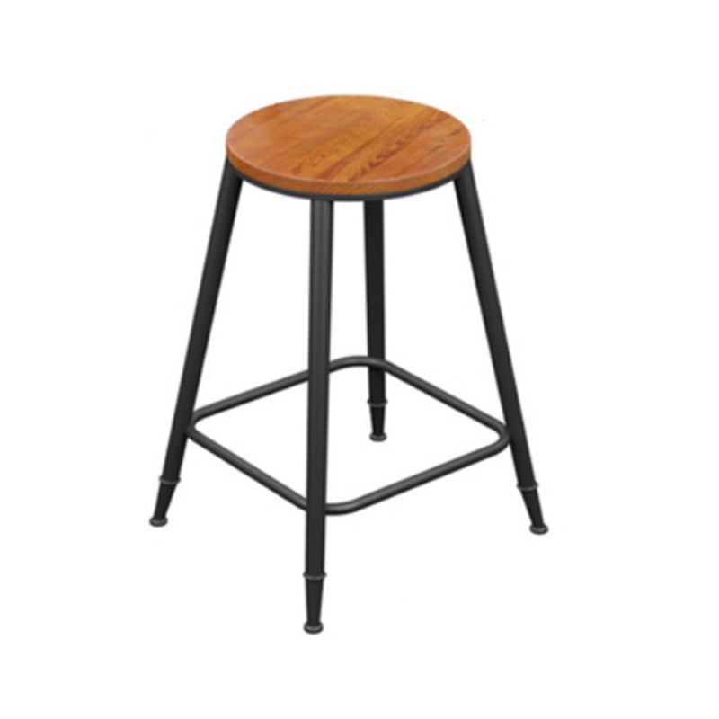 Industrial Metal Armless Bar Stool Wooden Round Bar Chair with Footrest