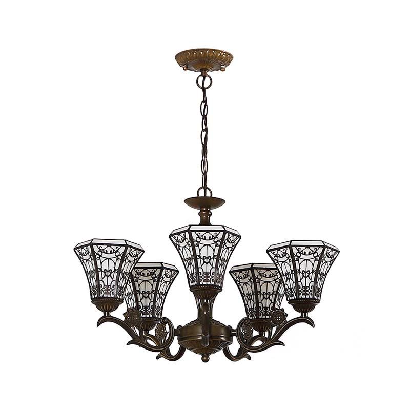 Lodge Style Bell Candant Lighting White and Black Glass 5 Luci Lampada lampadina con catena
