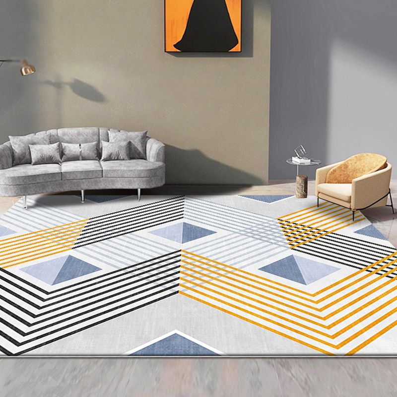 Yellow Living Room Area Rug Modernism Striped Pattern Rug Polyester Machine Non-Slip Backing Indoor Rug