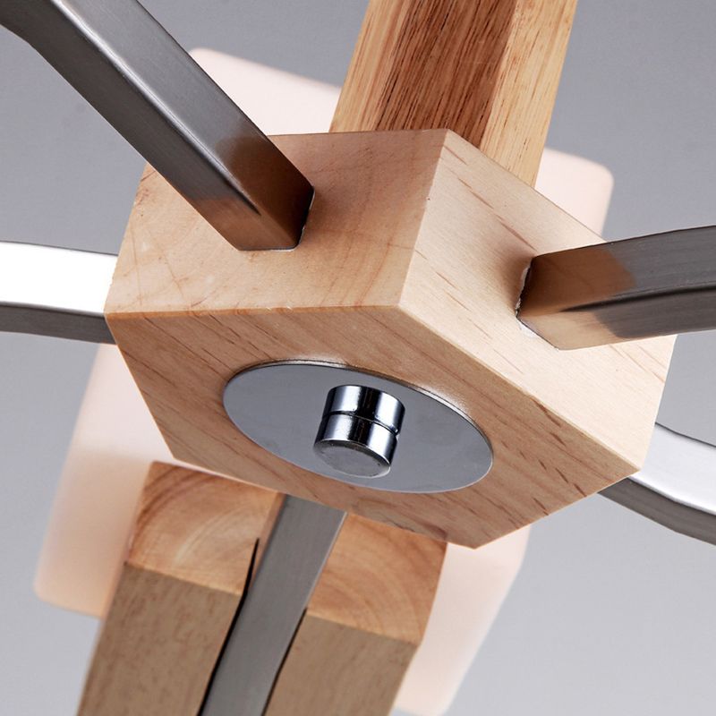 Wooden Sputnik Pendant Light in Modern Minimalist Style Frosted Glass Hanging Lamp for Dining Room