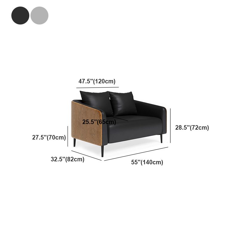 Grey Faux Leather Contemporary Sloped Arm Standard Sofa for Living Room