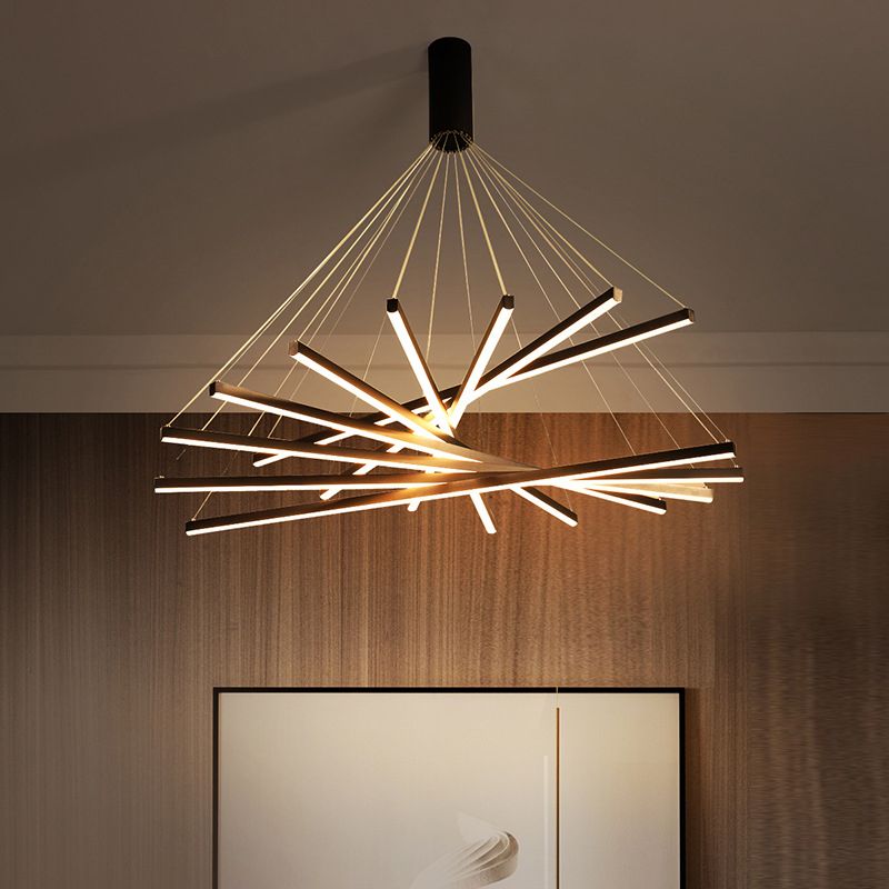 Linear Ceiling Pendant Light Minimalist Style Metal LED Black Chandelier Pendant Light