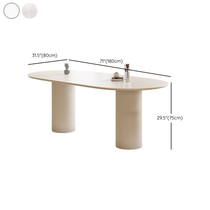 Luxury Oval Shape Kitchen Table Sintered Stone Double Pedestal Dining Table