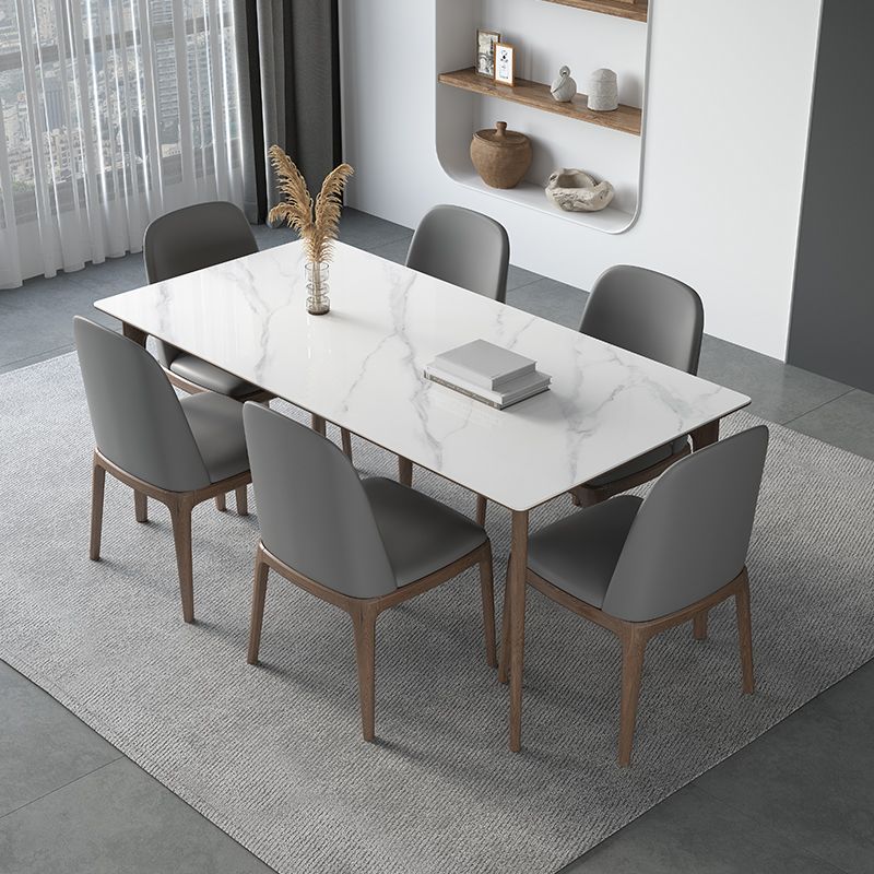 Modern Ash Wood Dinette Set 1/3/4/5/7 Pieces Rectangle Sintered Stone Top Dining Table Set