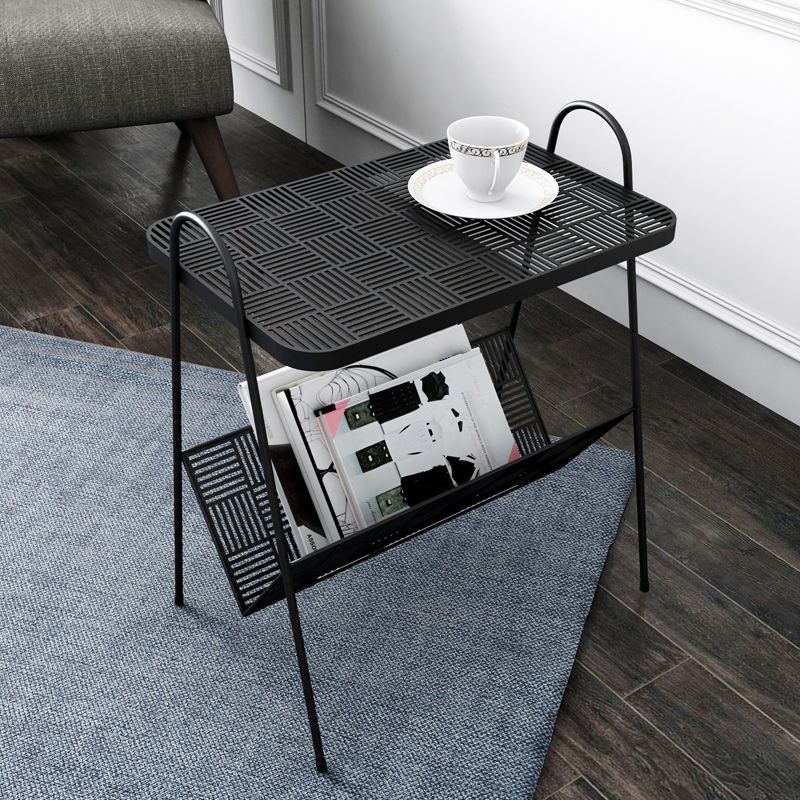 22.8" Tall Rectangle Top Side Table Iron Sled Base End Table with Magazine Holder