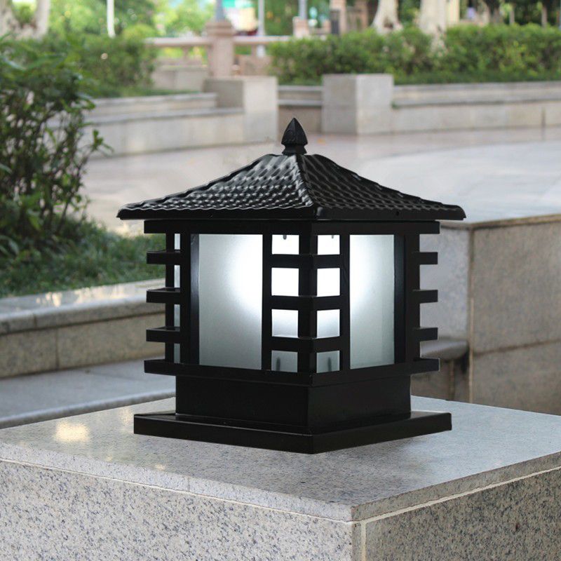 Square Waterproof Pillar Lamp Black Solar Outdoor Lights for Garden
