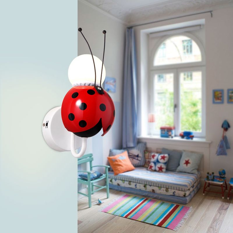 Red Ladybug Small Wall Light One Head Contemporary Plastic Wall Sconce for Stair